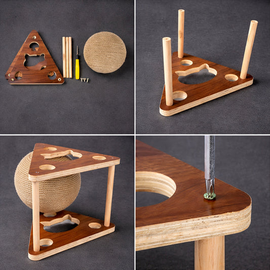 Interactive cat scratching ball with wooden base