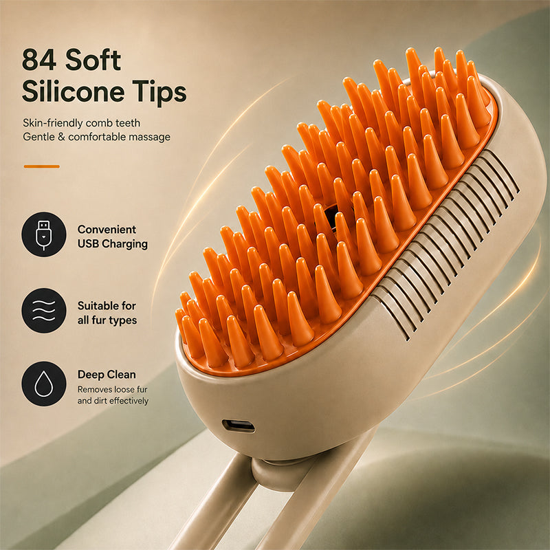 Steam cat brush for gentle daily grooming