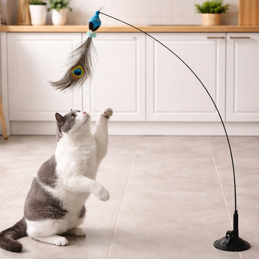Interactive Cat Toy Bird Teaser with Suction Cup