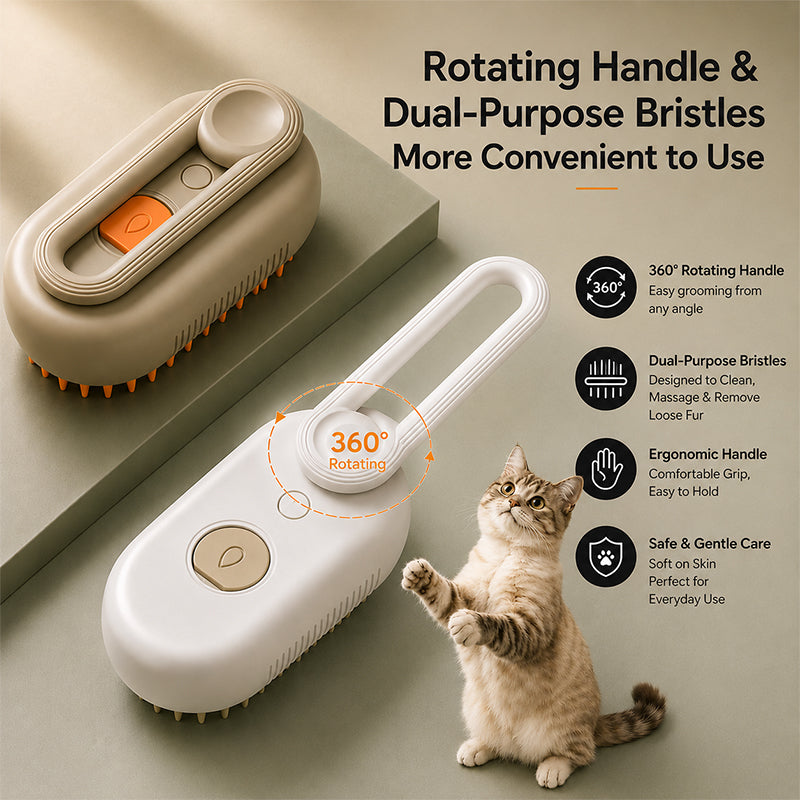 Foldable steam cat grooming brush for pets