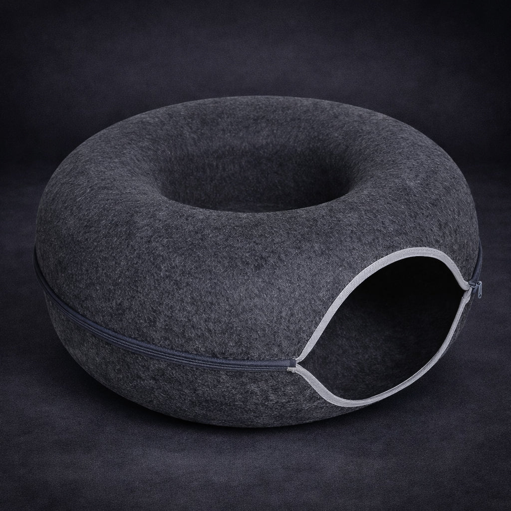 Plush cat cave bed for warm and secure sleep