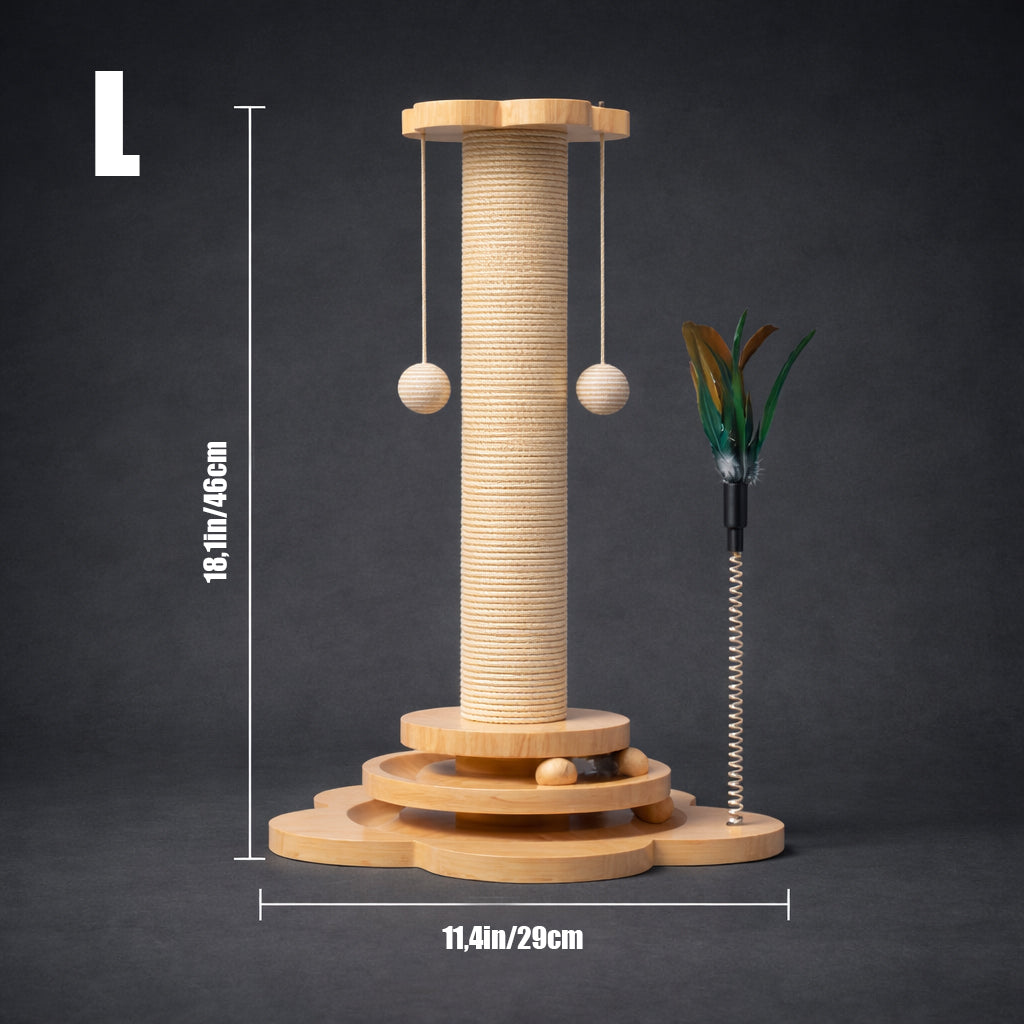 Interactive wooden cat puzzle toy with rolling balls
