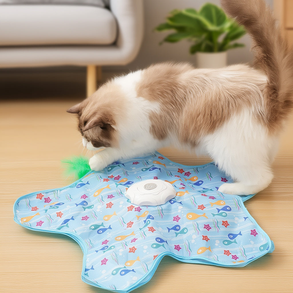 USB rechargeable cat toy with hidden feather wand