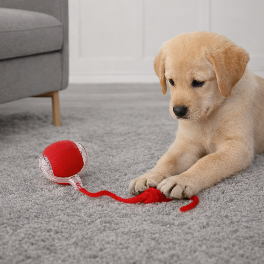 Interactive dog ball toy with moving tail