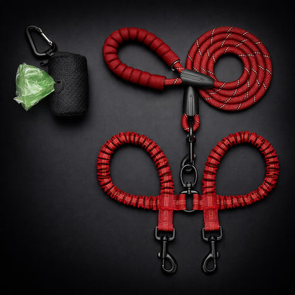 Adjustable double dog leash control
