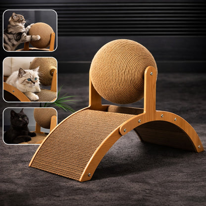 Wooden Cat Scratching Ball, 2-in-1 Scratch & Play Toy