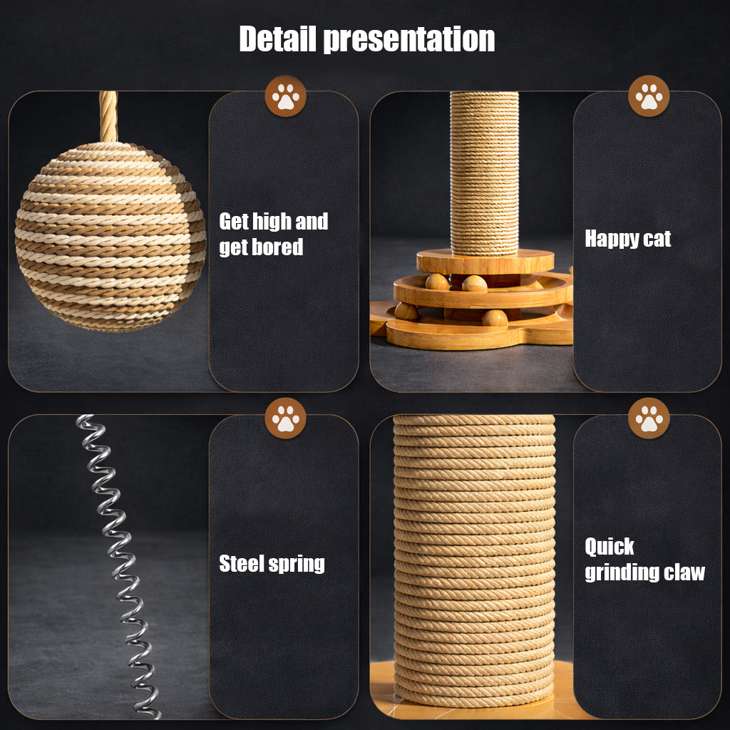 Wooden cat toy with moving balls and puzzle design
