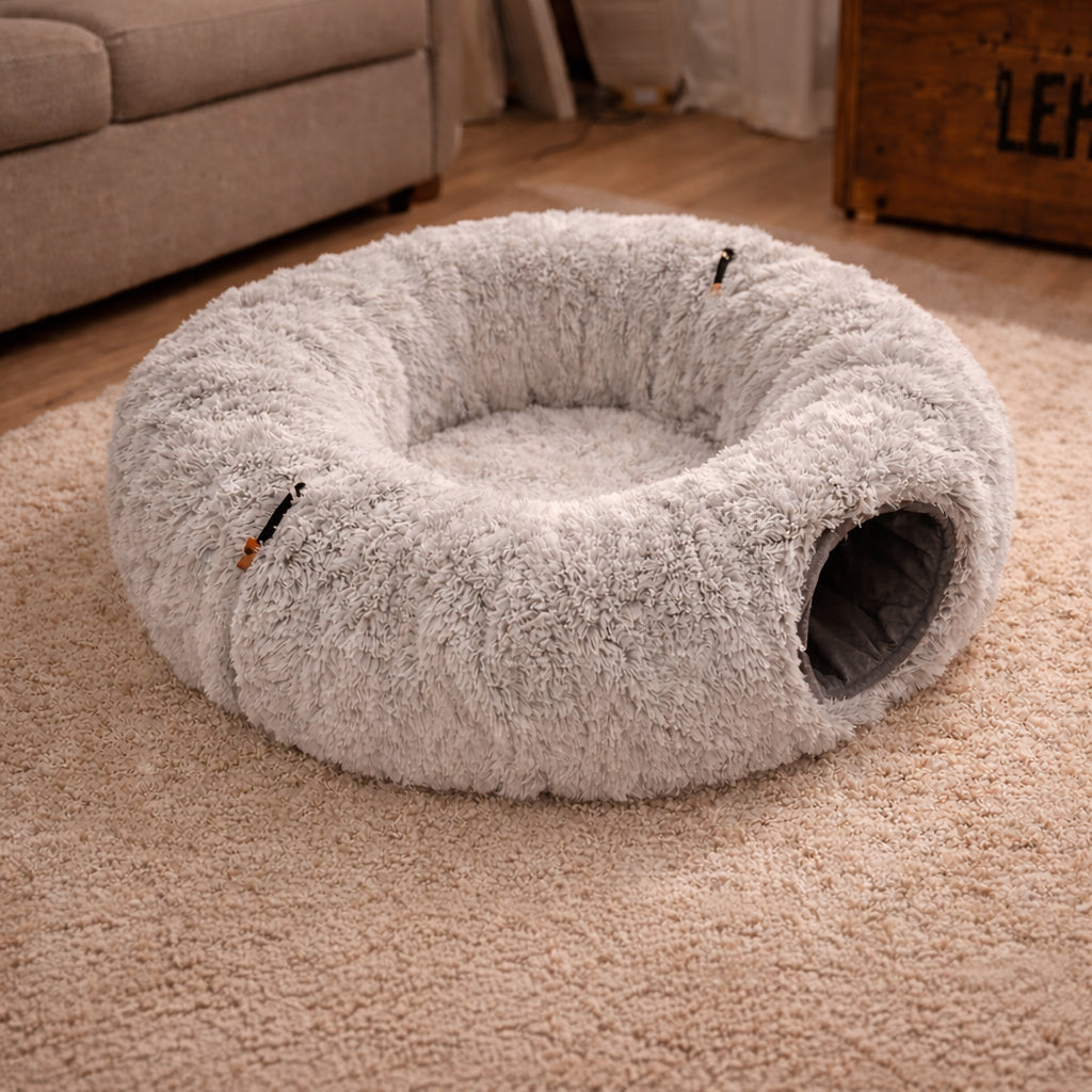 Interactive cat tunnel bed for indoor cats