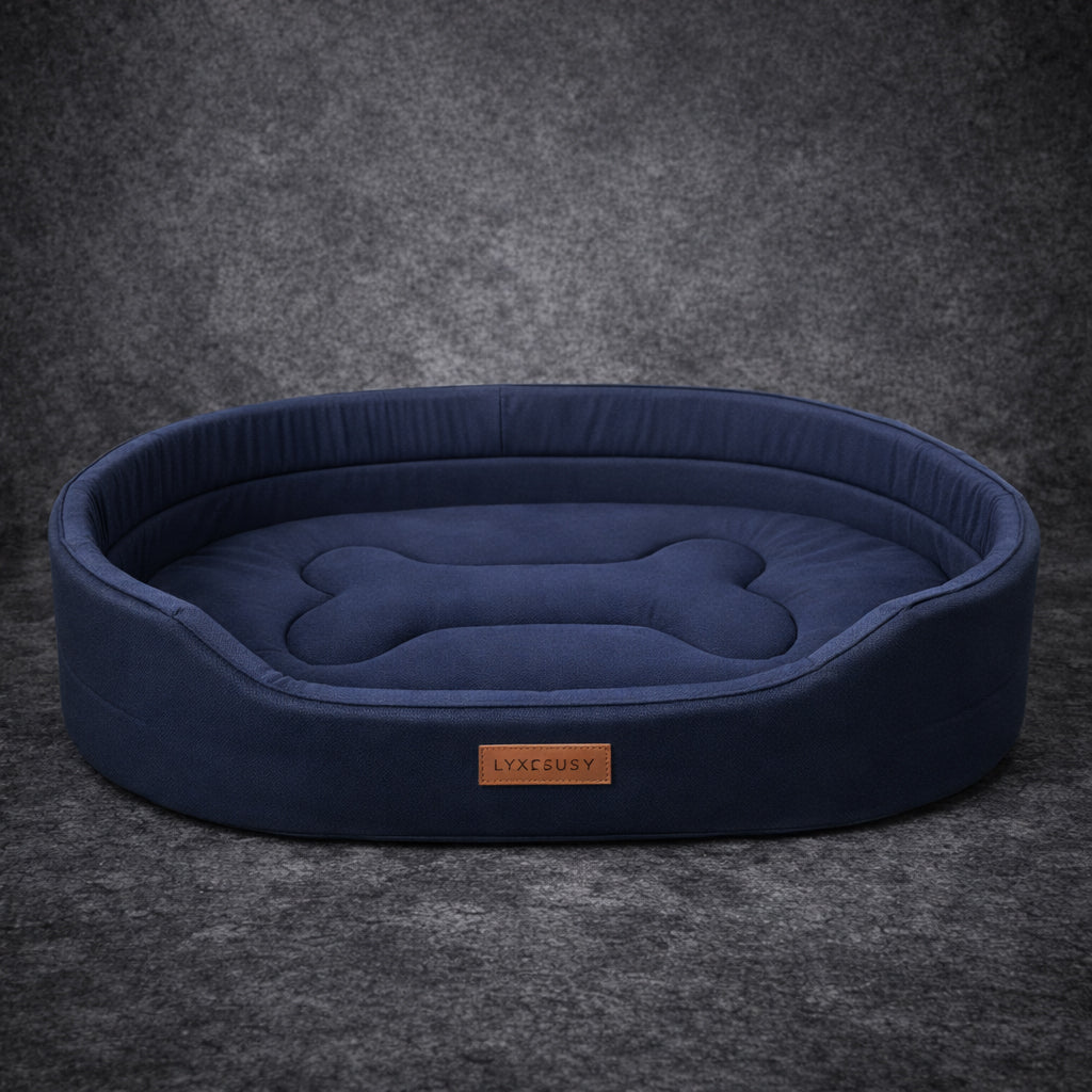 Dog resting on supportive dog bed