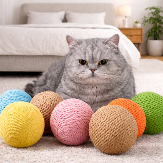 Natural sisal cat ball toy for claw care