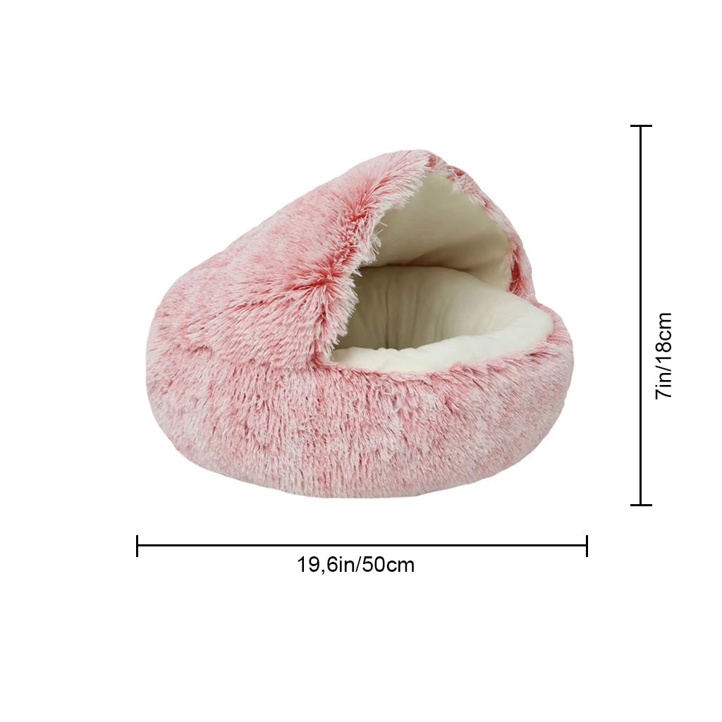 Pet bed with hood for cats and small dogs