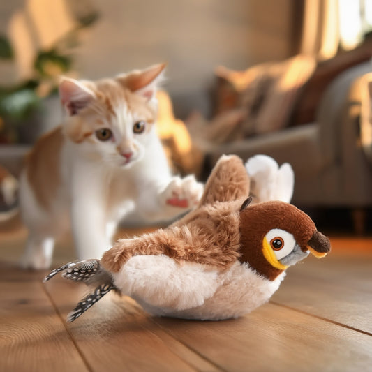 Realistic bird cat toy with sound and motion