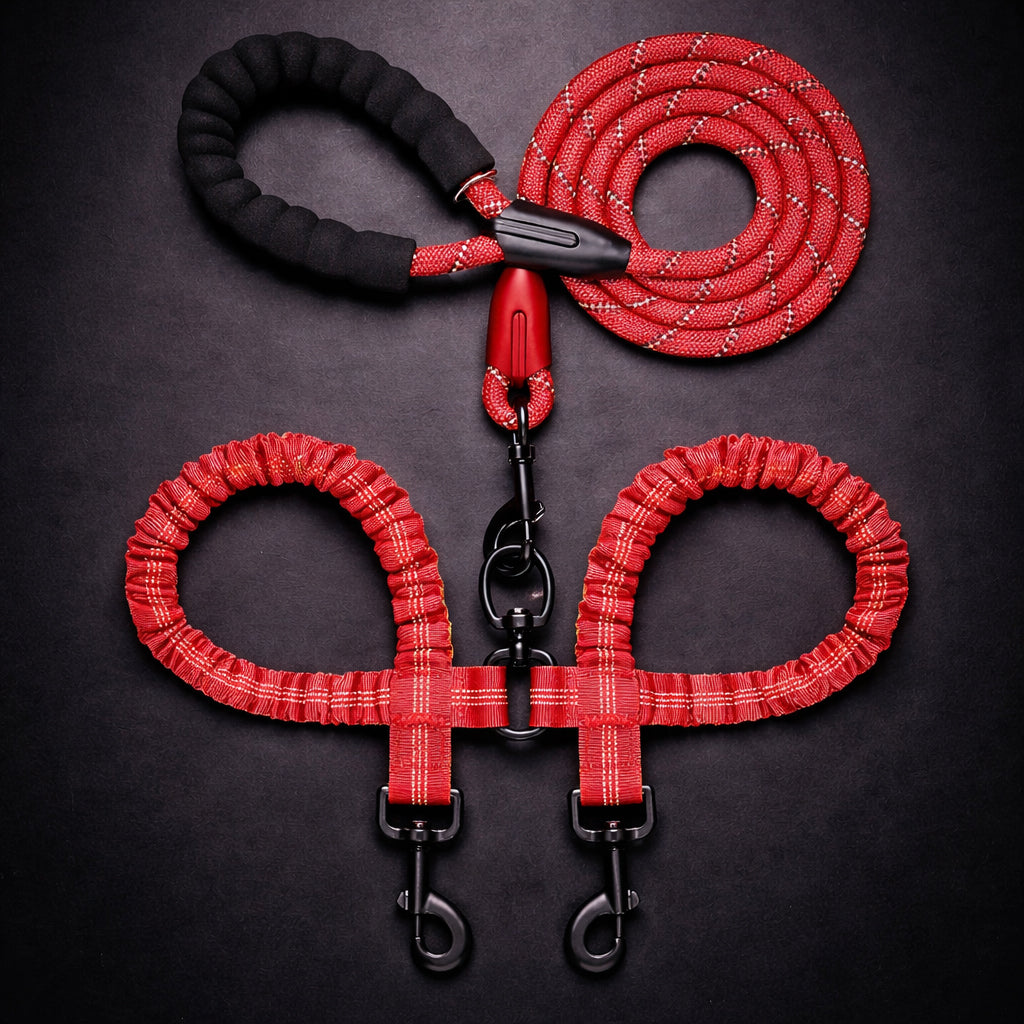 Double dog leash for walking two dogs