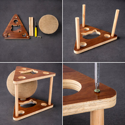 Interactive cat scratching ball with wooden base